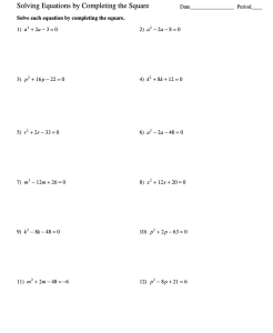 Completing The Square Worksheet